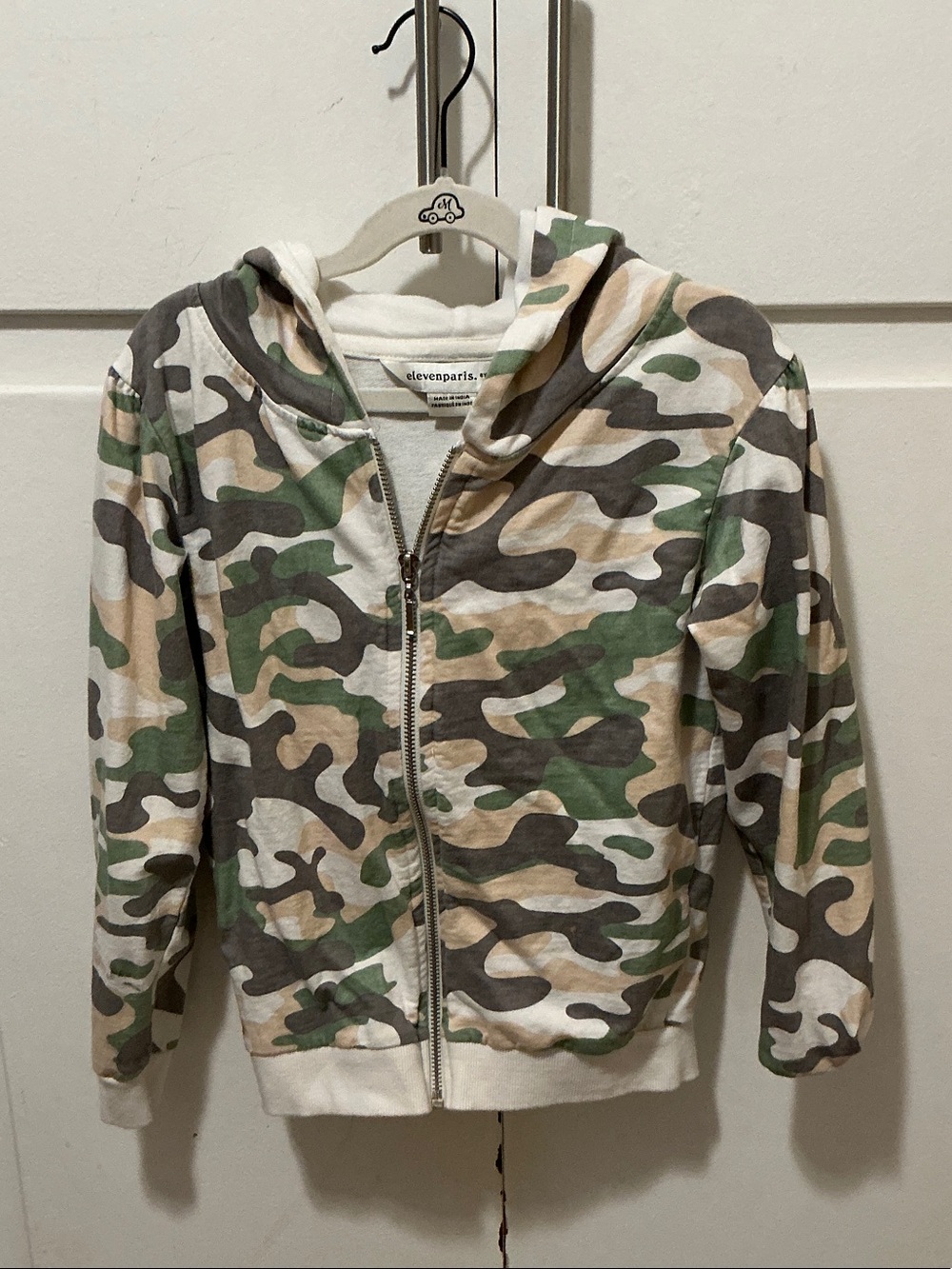Eleven Paris Kids Camo Zip Hoodie in Green, Beige, Gray